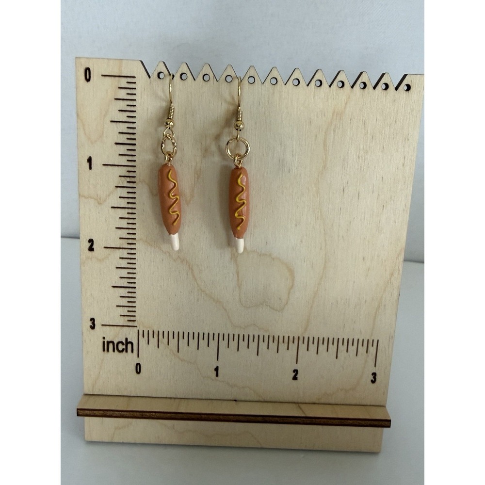 Corn Dog Earrings - Fair Earrings - Food Earrings - Mustard - Picture 2 of 4